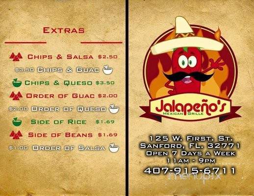 Jalapeno's Mexican Grille - Sanford, FL menu_pic