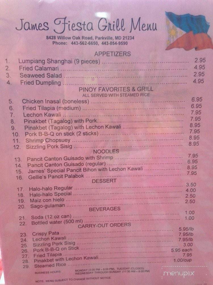 James Fiesta Grill - Parkville, MD menu_pic