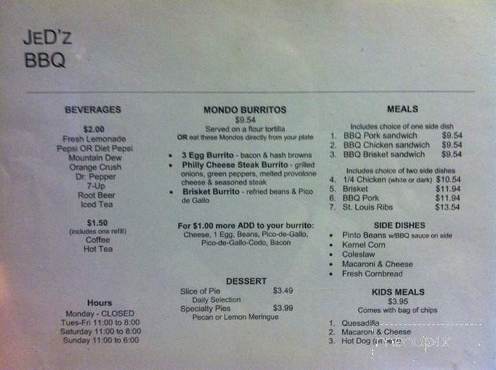 Jed'z BBQ - Port Orchard, WA menu_pic