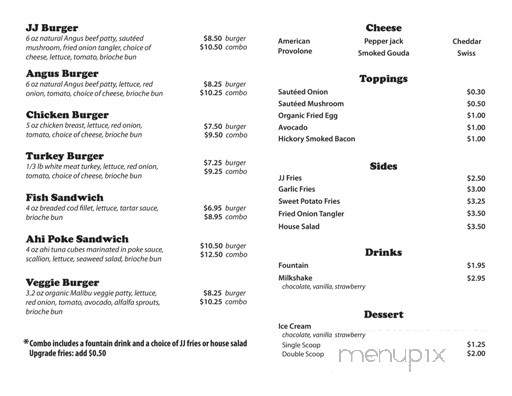 JJ Burger - Oakland, CA menu_pic