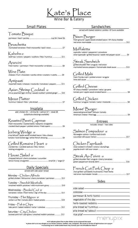 Kate's Place - Louisville, OH menu_pic