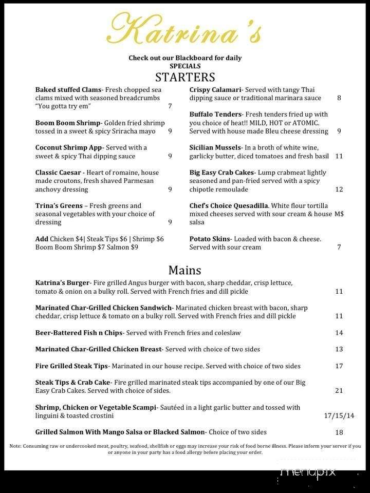 Katrina's Bar and Grill - Gloucester, MA menu_pic