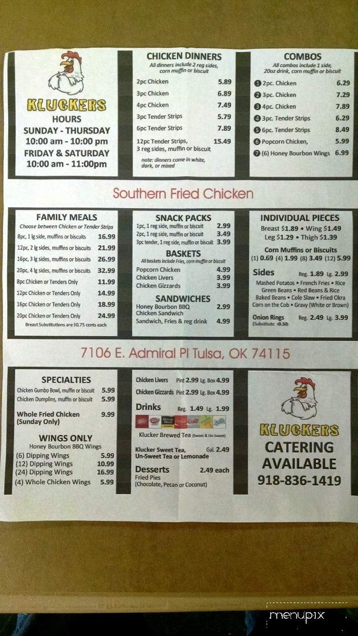 Kluckers - Tulsa, OK menu_pic