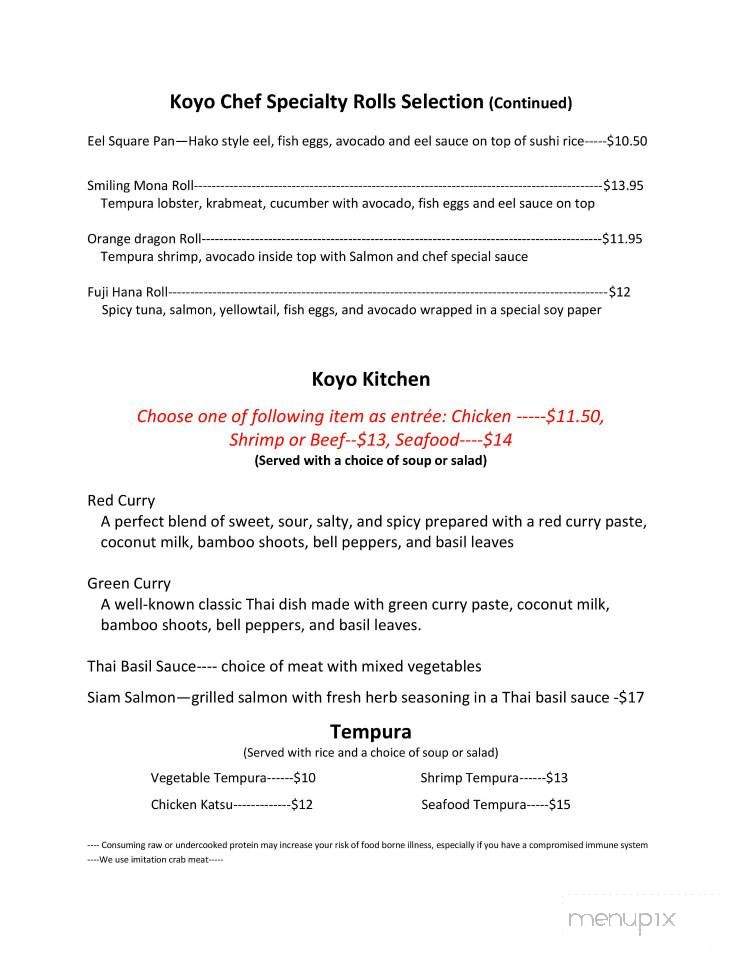 Koyo Grill Sushi & Thai - Gainesville, FL menu_pic