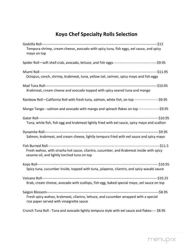 Koyo Grill Sushi & Thai - Gainesville, FL menu_pic