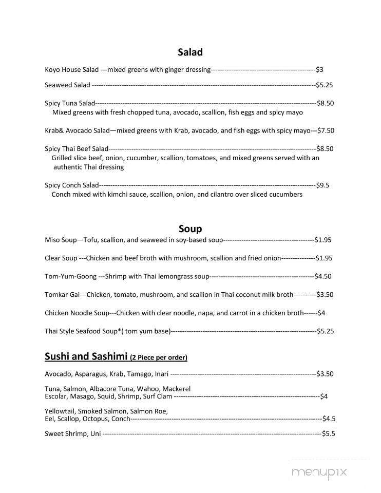 Koyo Grill Sushi & Thai - Gainesville, FL menu_pic