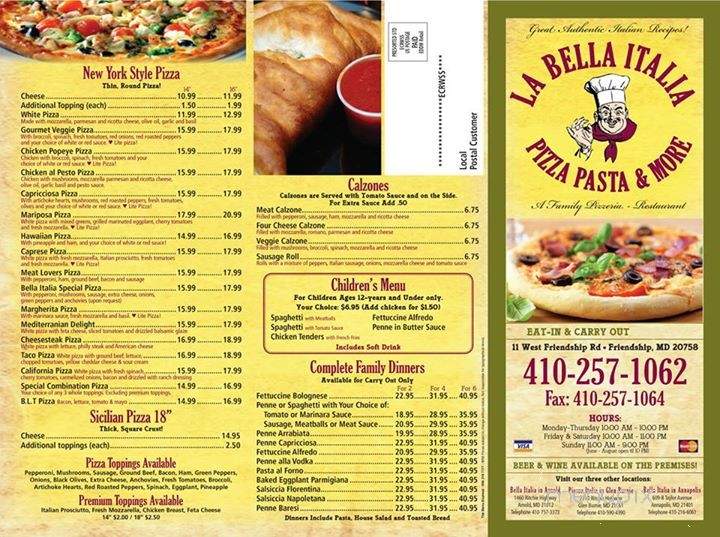 /380274093/La-Bella-Italia-Menu-Friendship-MD - Friendship, MD