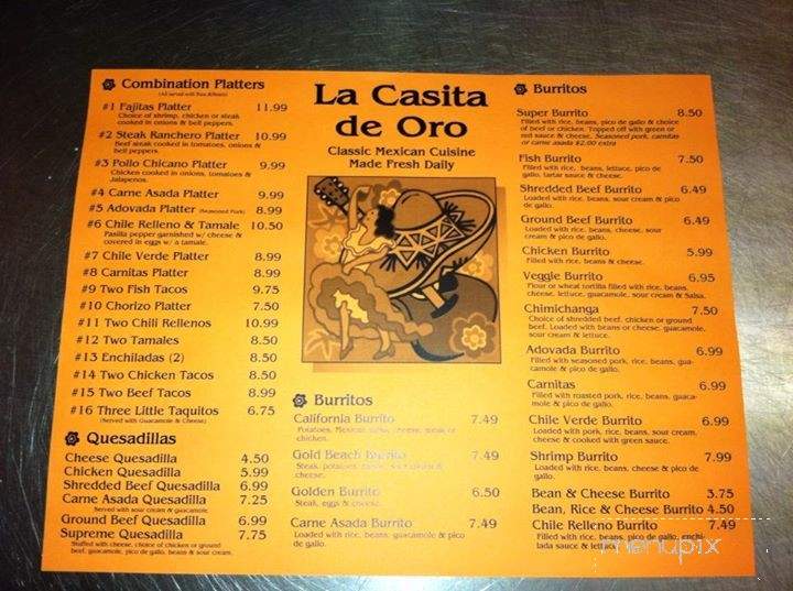 La Casita de Oro - Gold Beach, OR menu_pic