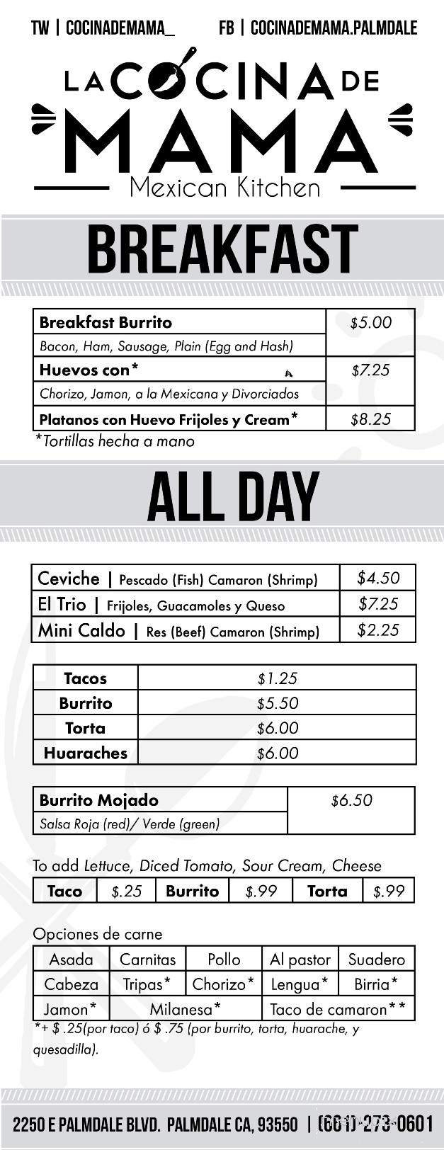 La Cocina de Mama - Palmdale, CA menu_pic