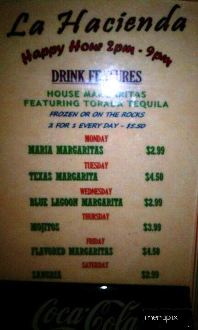 La Hacienda - Bartlett, TN menu_pic