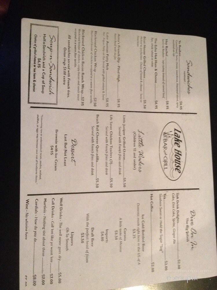 Lake House Bar and Grill - Seven Lakes, NC menu_pic