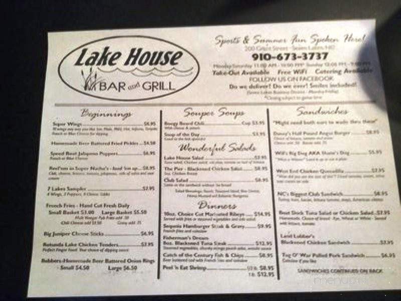 Lake House Bar and Grill - Seven Lakes, NC menu_pic