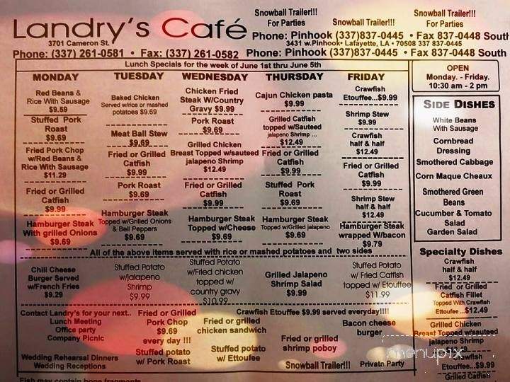 Landry's Cafe South - Lafayette, LA menu_pic