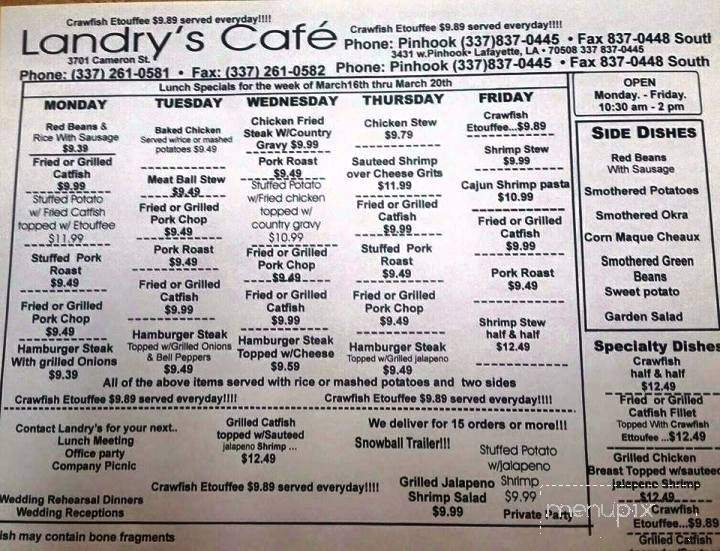 Landry's Cafe South - Lafayette, LA menu_pic