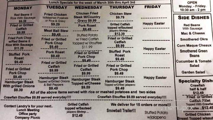 Landry's Cafe South - Lafayette, LA menu_pic