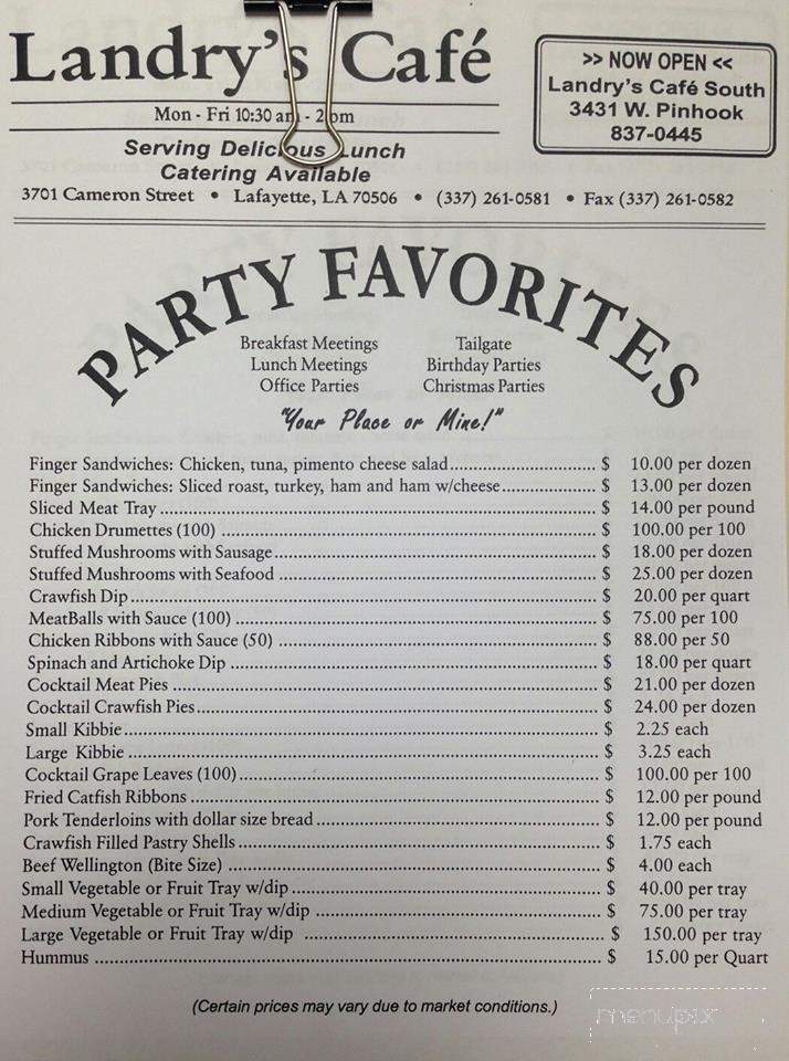 Landry's Cafe South - Lafayette, LA menu_pic