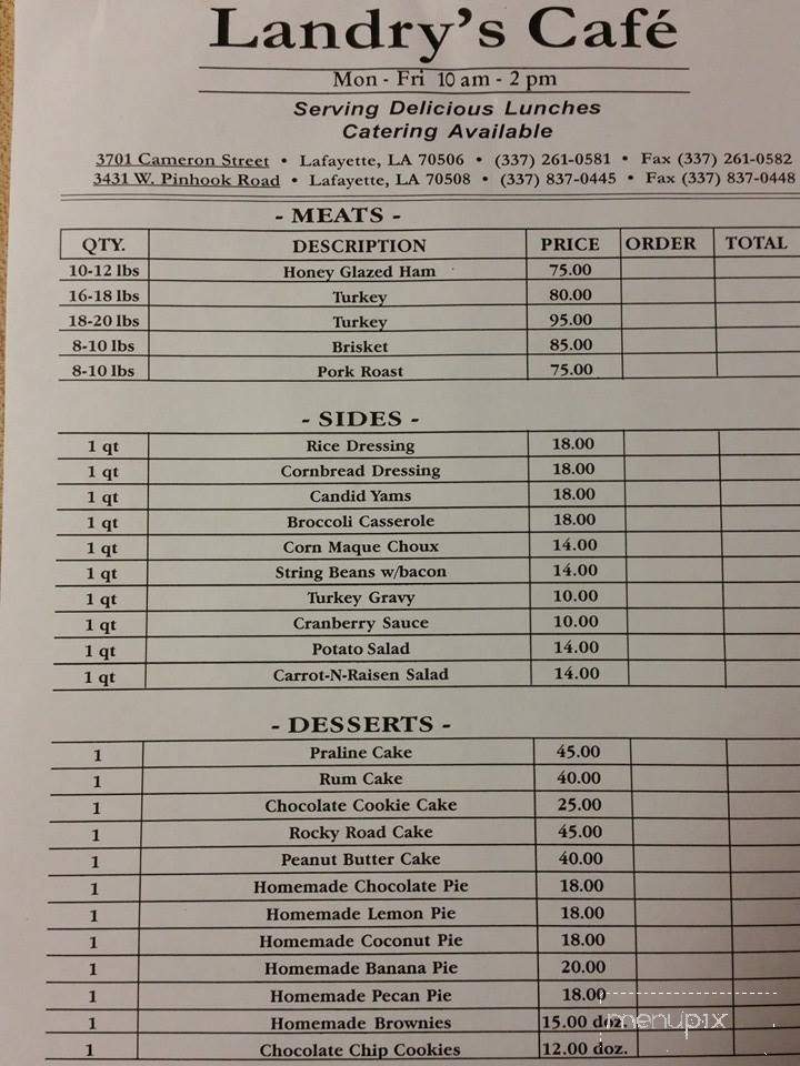 Landry's Cafe South - Lafayette, LA menu_pic