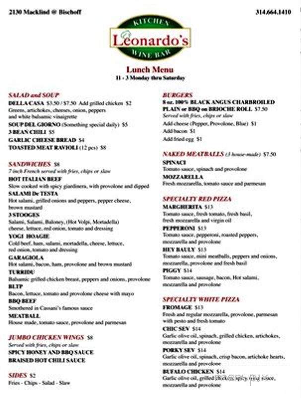 Leonardo's Kitchen & Wine Bar - Saint Louis, MO menu_pic