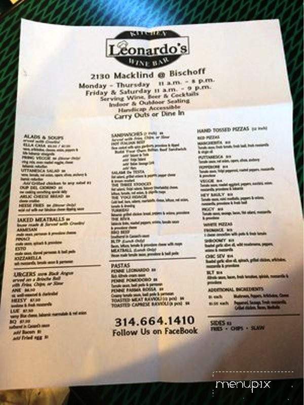 Leonardo's Kitchen & Wine Bar - Saint Louis, MO menu_pic