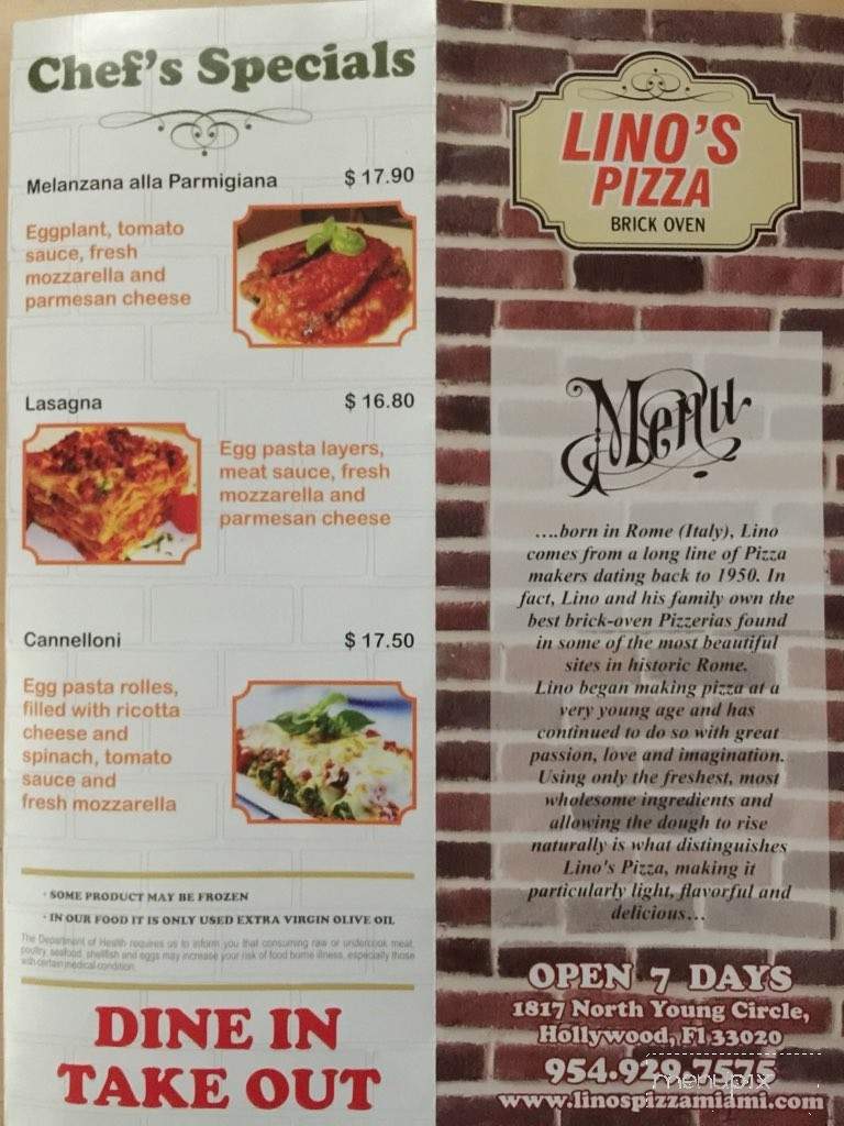 Lino's Pizza - Hollywood, FL menu_pic