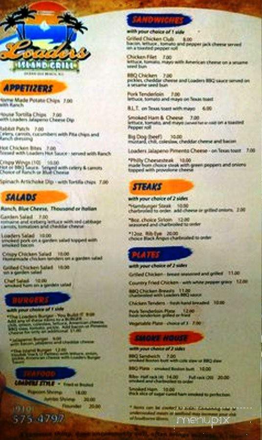 Loader's Island Grill - Ocean Isle Beach, NC menu_pic