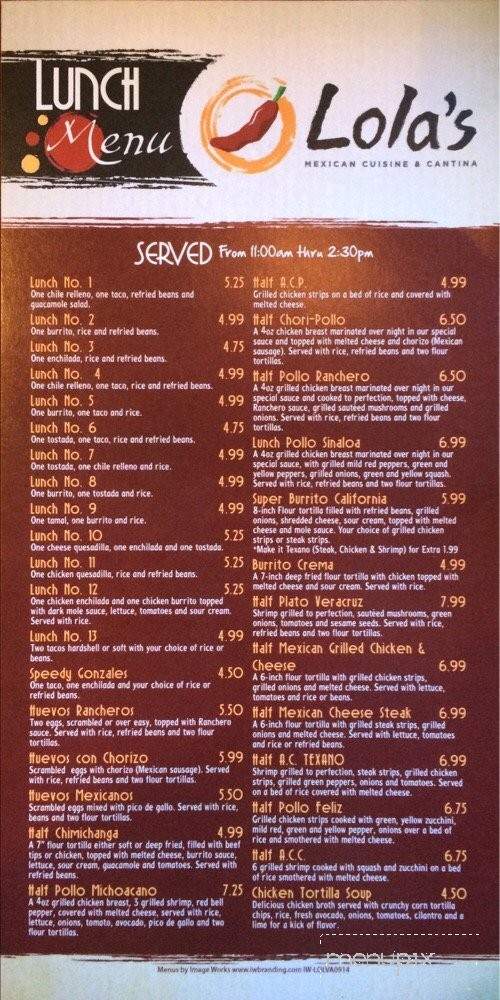 Lolas - Lynchburg, VA menu_pic