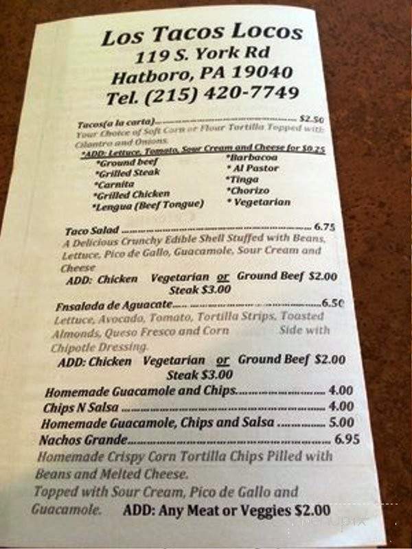 Los Tacos Locos - Hatboro, PA menu_pic