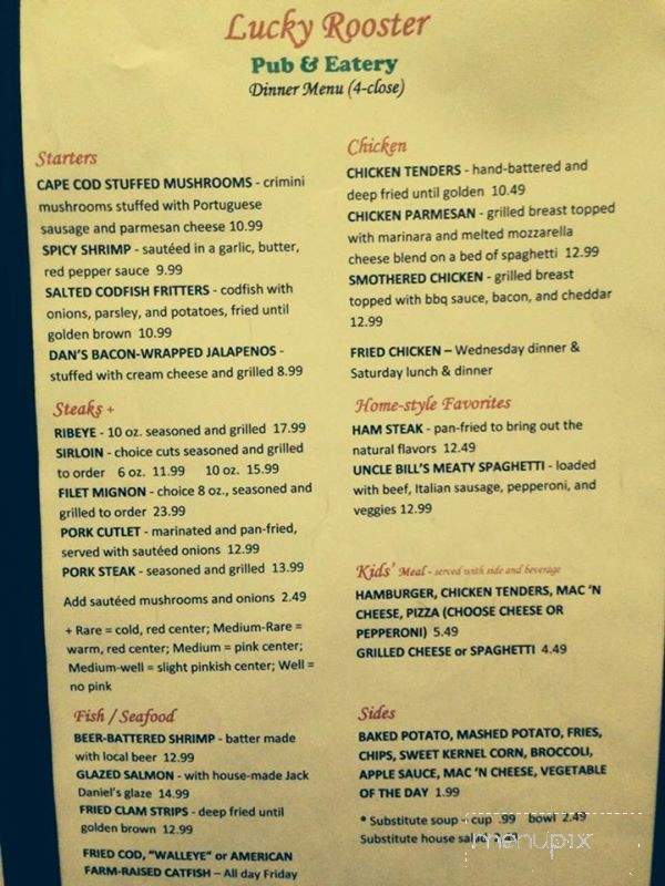 Lucky Rooster Pub & Eatery - Saint Jacob, IL menu_pic