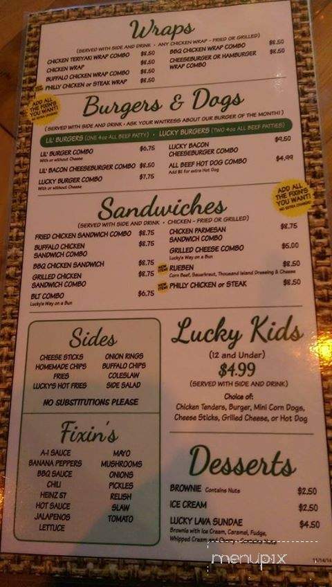 Lucky's Burger-n-Tap - Asheboro, NC menu_pic