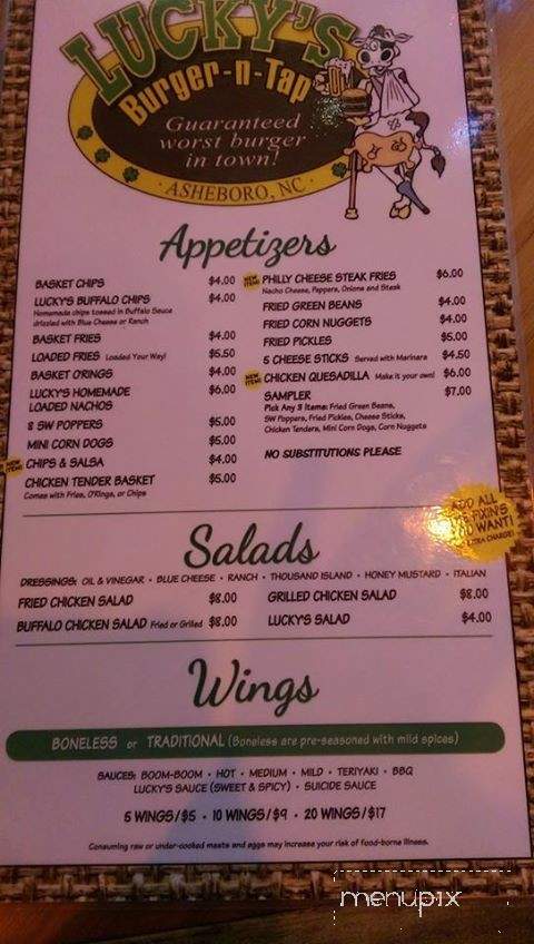 Lucky's Burger-n-Tap - Asheboro, NC menu_pic