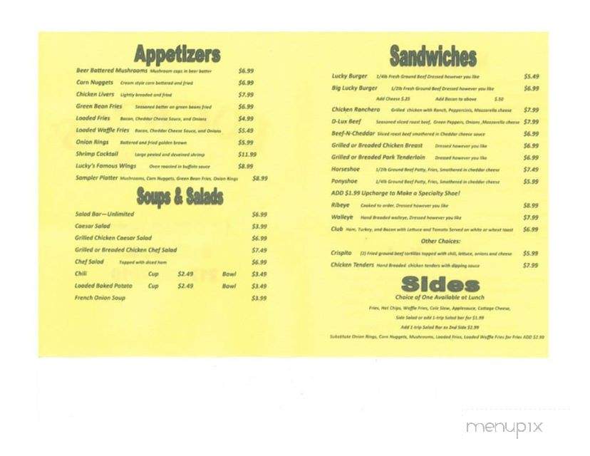 Lucky's Food and Spirits - Sullivan, IL menu_pic