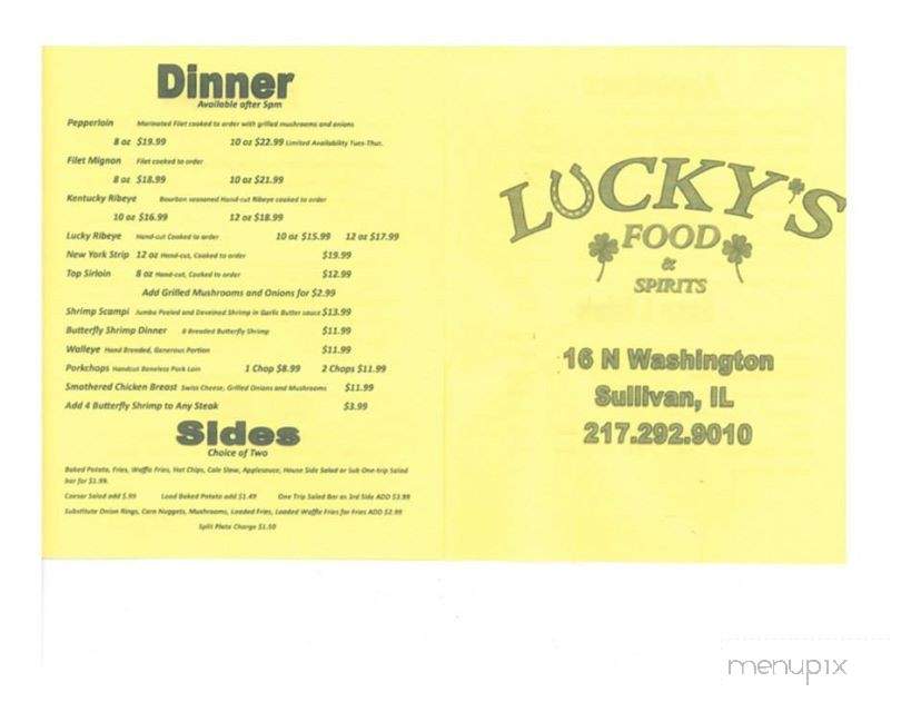 Lucky's Food and Spirits - Sullivan, IL menu_pic