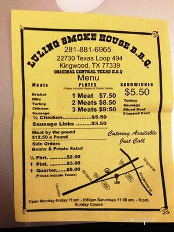 Luling Smokehouse BBQ - Humble, TX menu_pic