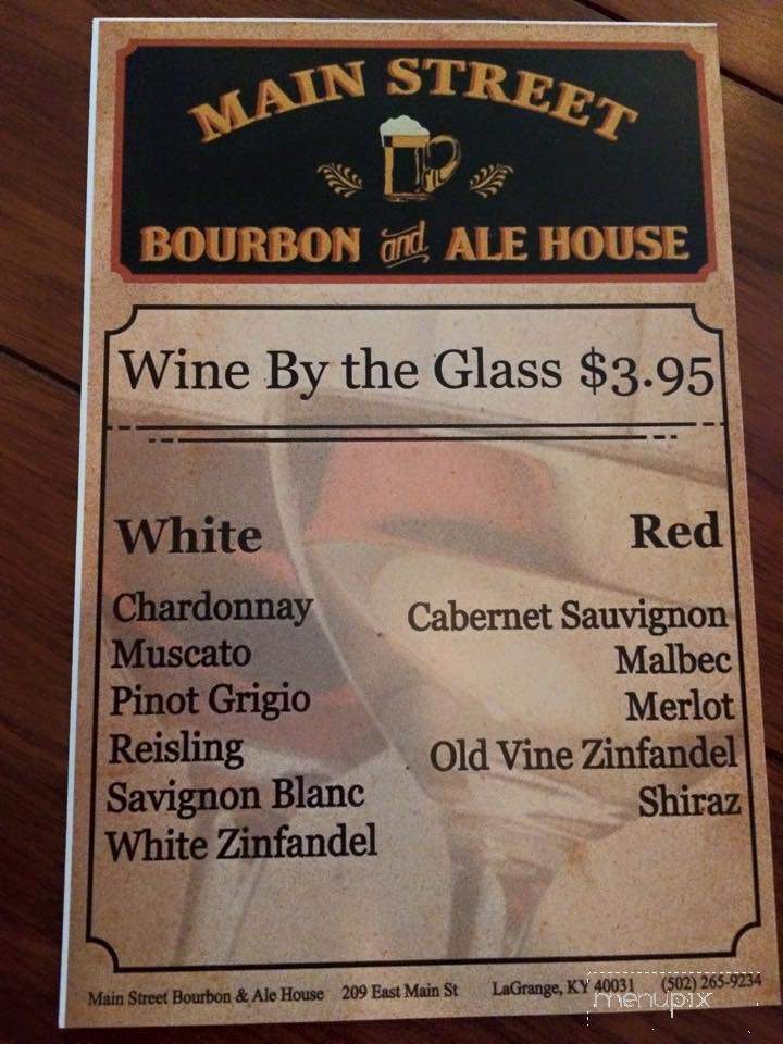 Main Street Bourbon and Ale House - La Grange, KY menu_pic