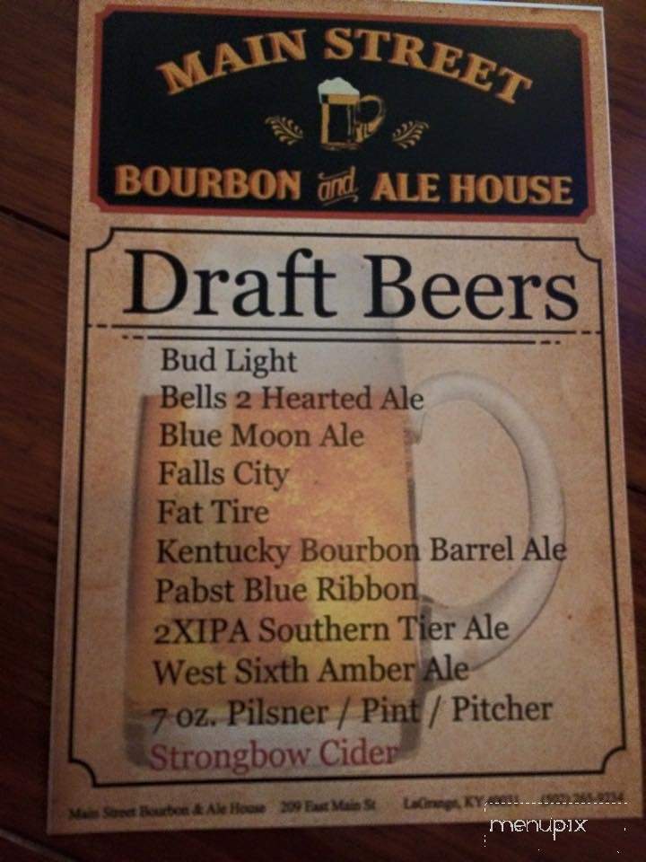 Main Street Bourbon and Ale House - La Grange, KY menu_pic