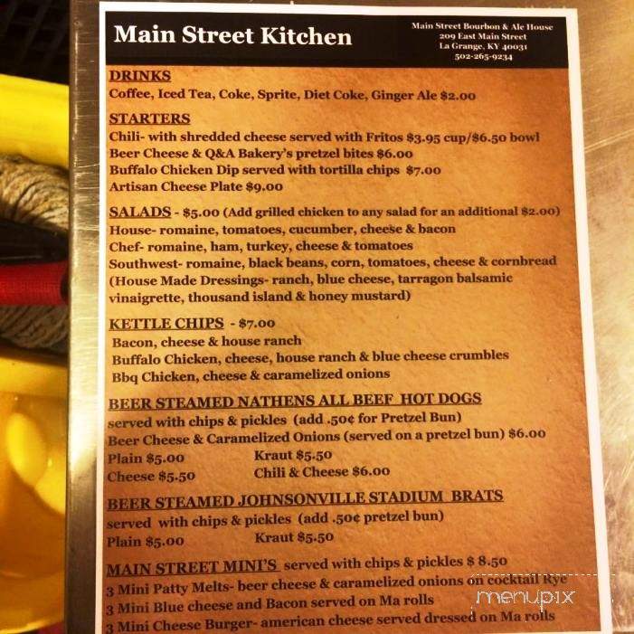 Main Street Bourbon and Ale House - La Grange, KY menu_pic