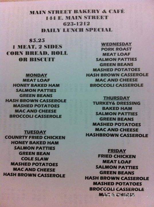 Main Street Cafe & Bakery - Pleasureville, KY menu_pic