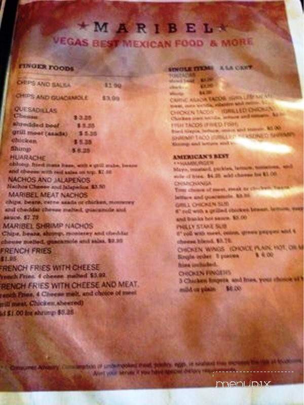 Maribel Mexican Food & More - Las Vegas, NV menu_pic