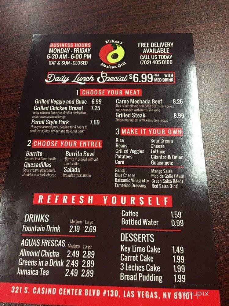 McKen's Mexican Grill - Las Vegas, NV menu_pic