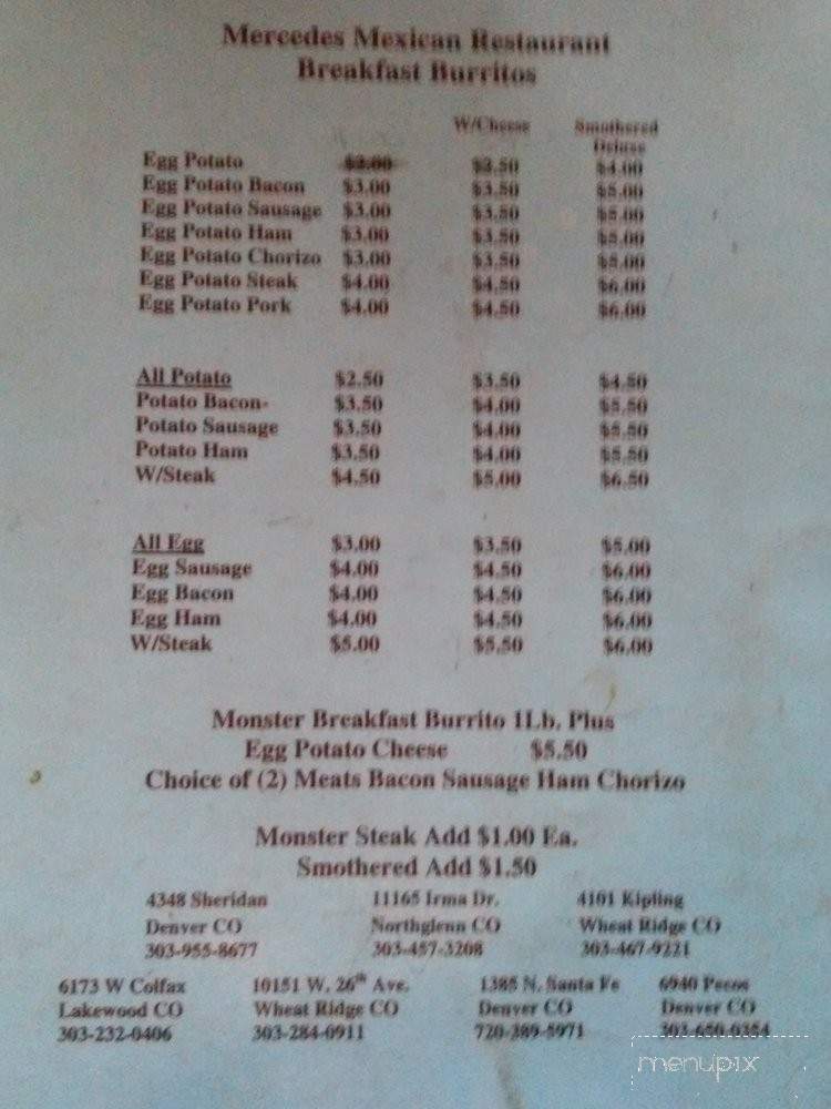 Mercedes Mexican Restaurant - Denver, CO menu_pic
