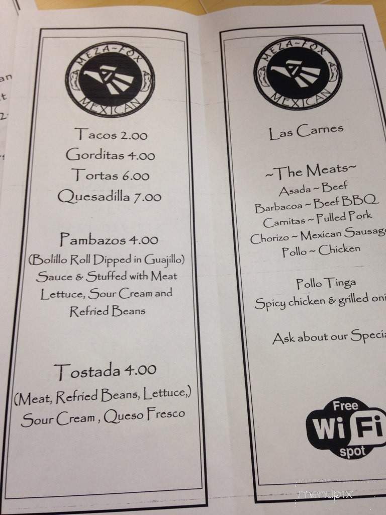 Meza-Fox - Jeffersonville, IN menu_pic