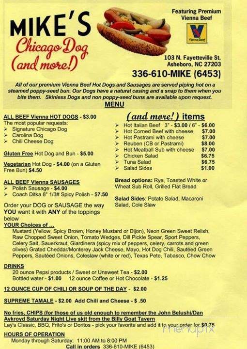 Mike's Chicago Dog - Asheboro, NC menu_pic