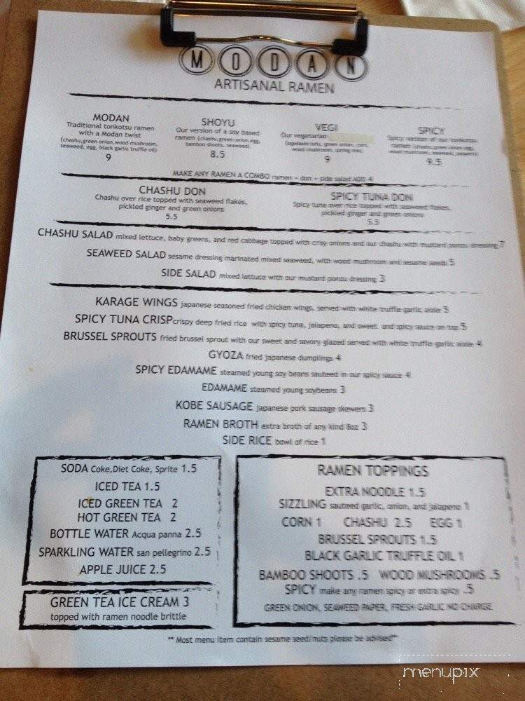 Modan Ramen - South Pasadena, CA menu_pic