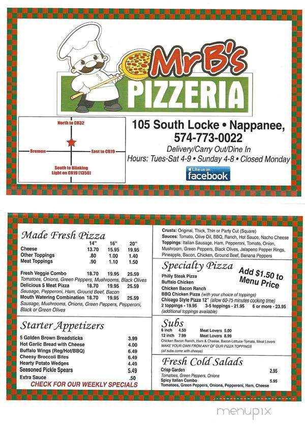 Mr B's Pizzeria - Nappanee, IN menu_pic