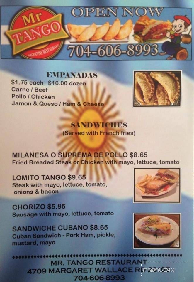 Mr. Tango Argentinian Restaurant - Matthews, NC menu_pic