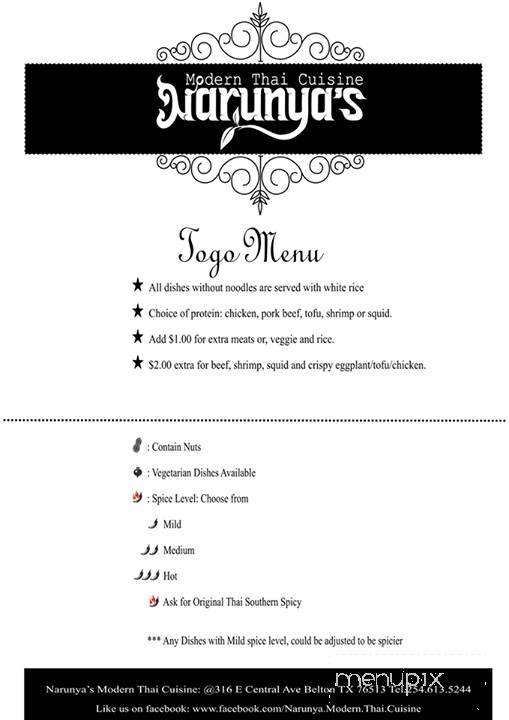 Narunya's - Belton, TX menu_pic
