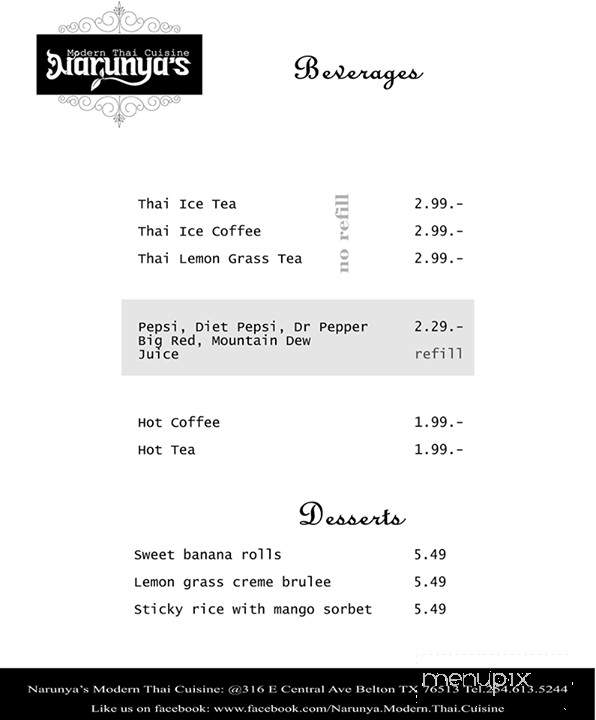 Narunya's - Belton, TX menu_pic