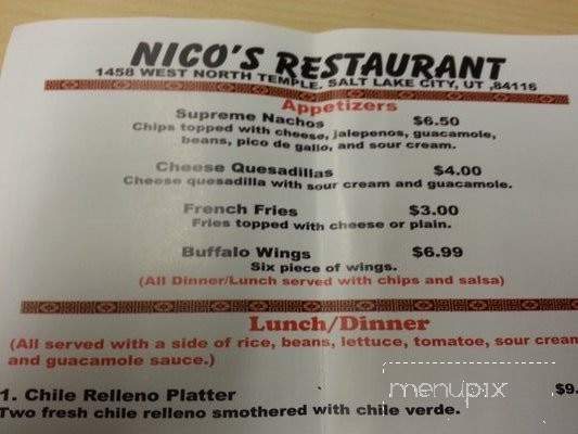 Nico's Restaurant & Lounge - Salt Lake City, UT menu_pic