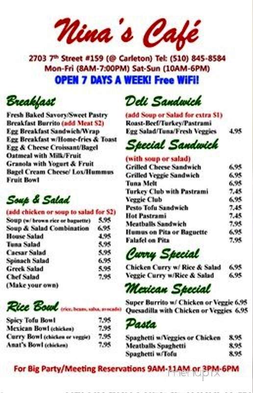 Nina's Cafe - Berkeley, CA menu_pic