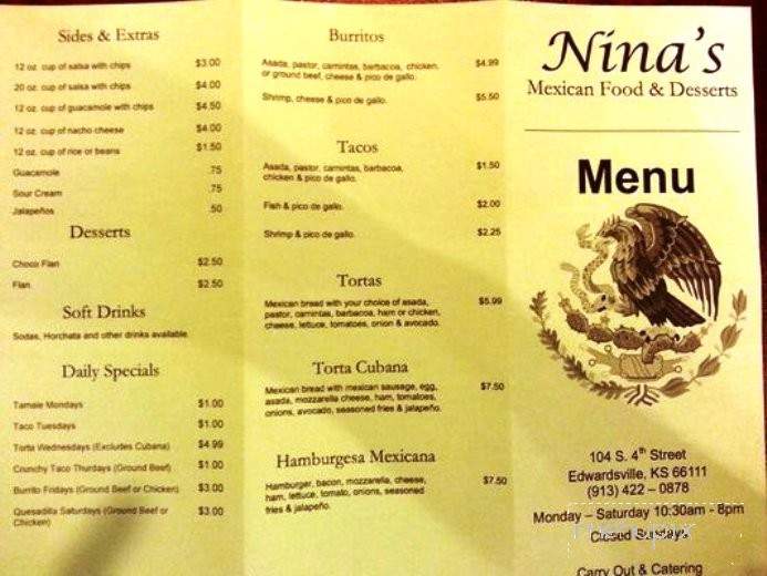 Nina's Mexican Food & Dessert - Edwardsville, KS menu_pic